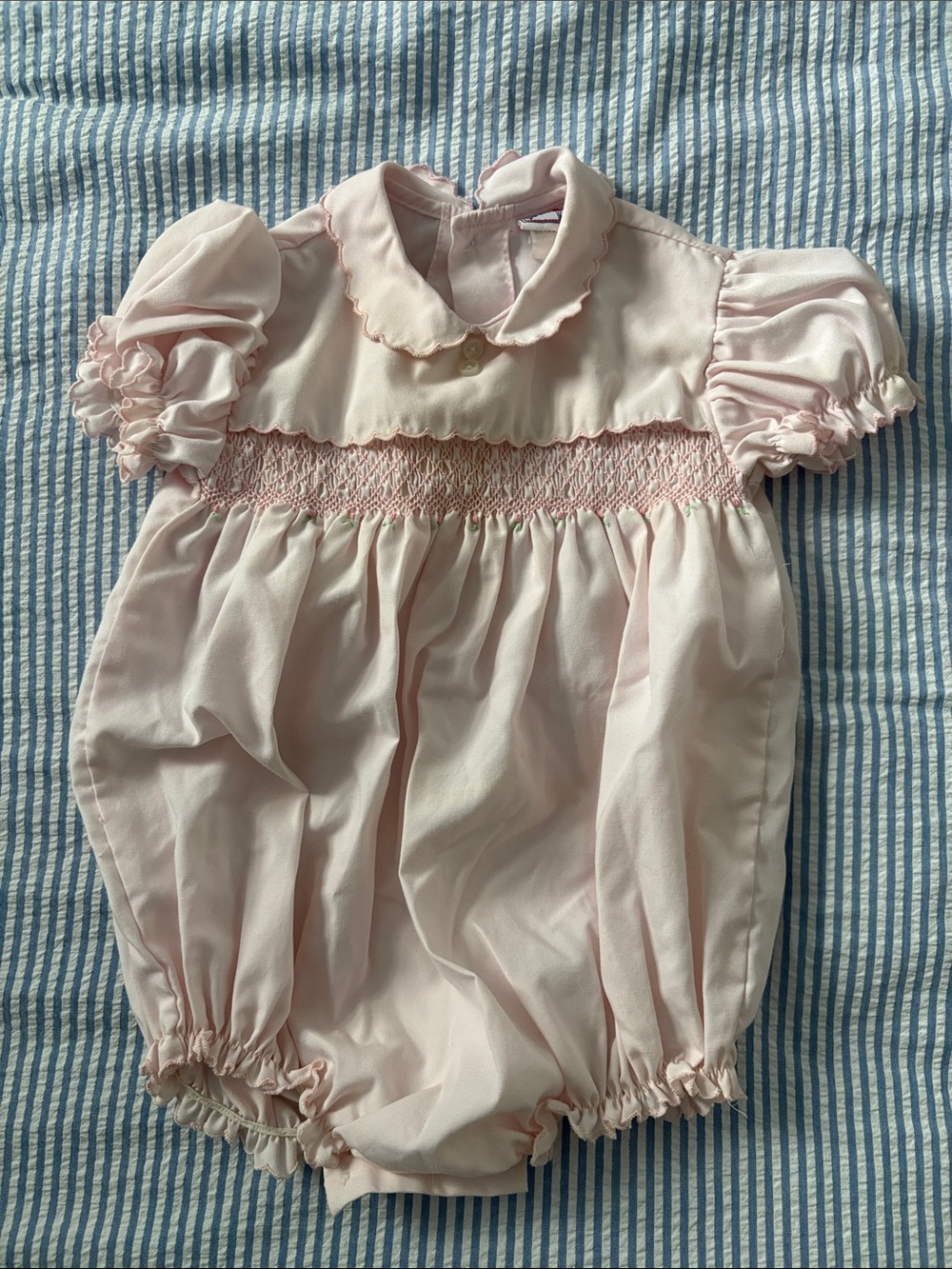 Vintage Petit Ami Pale Pink Smocked Bubble Romper
